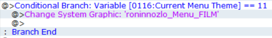 An example of a menu theme code entry